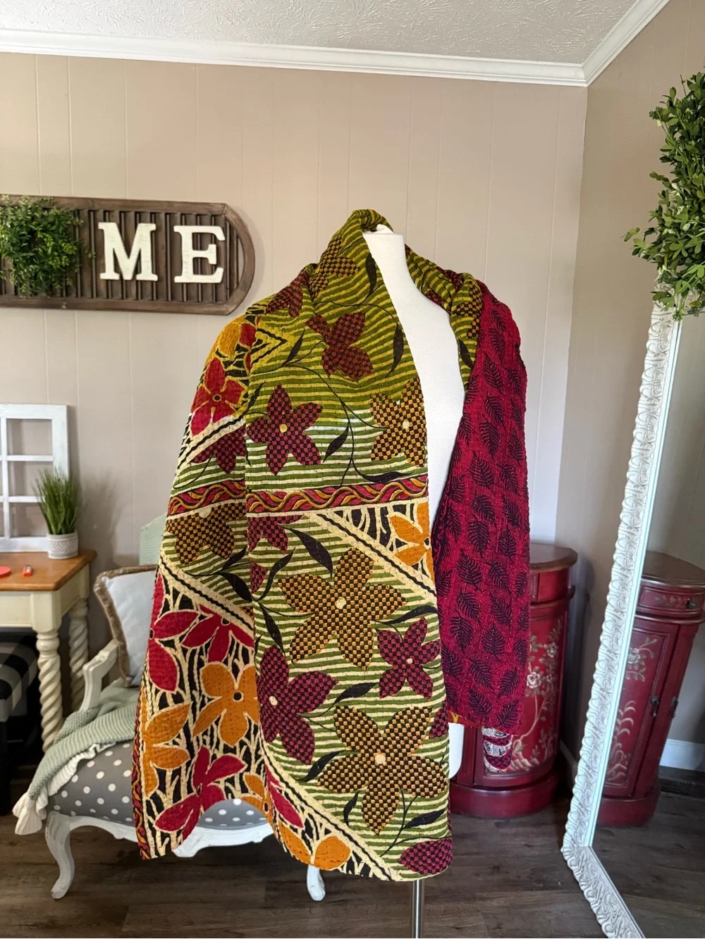 ConneXions Fair Trade Kantha Quilt Throw Recycled Sari Handmade India Boho 36x80